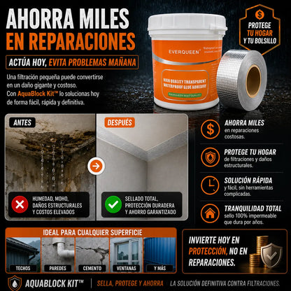 AquaBlock Kit™ – Elimina Filtraciones para Siempre con Pegamento + Cinta Impermeable 5x5