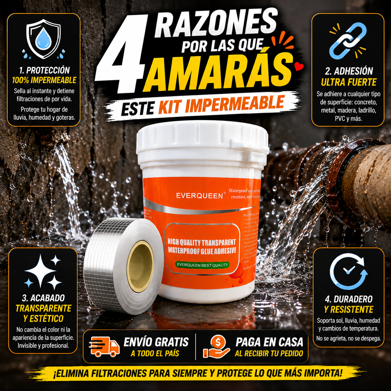 AquaBlock Kit™ – Elimina Filtraciones para Siempre con Pegamento + Cinta Impermeable 5x5